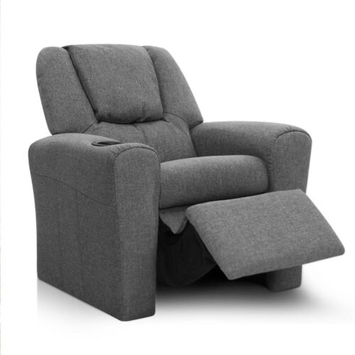 Keezi Kids Recliner Chair Linen Soft Sofa Lounge Couch Children Armchair Grey - Image 4