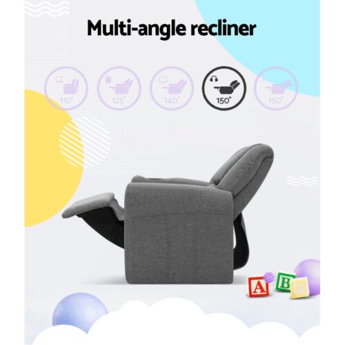 Keezi Kids Recliner Chair Linen Soft Sofa Lounge Couch Children Armchair Grey - Image 6