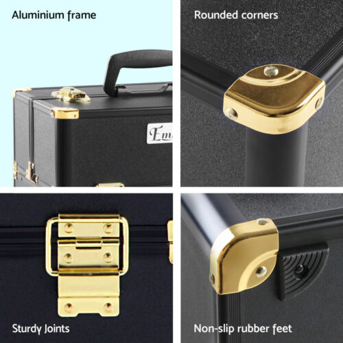 Embellir Portable Cosmetic Beauty Makeup Case - Black & Gold - Image 6