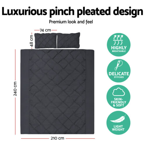 Giselle Bedding Quilt Cover Set Diamond Pinch Black King - Image 3