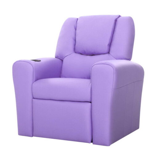 Keezi Kids Recliner Chair Purple PU Leather Sofa Lounge Couch Children Armchair - Image 2