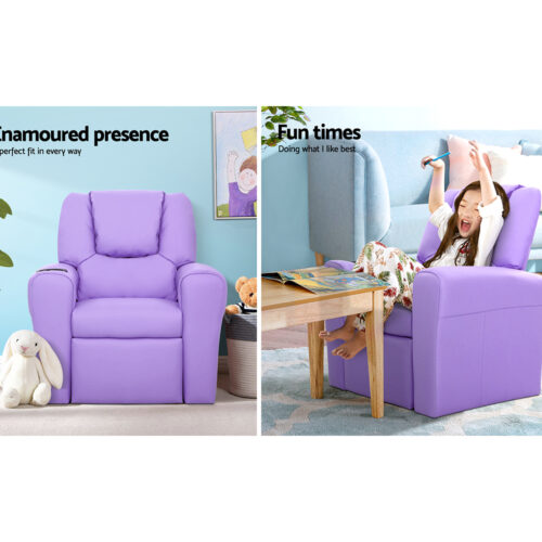 Keezi Kids Recliner Chair Purple PU Leather Sofa Lounge Couch Children Armchair - Image 5