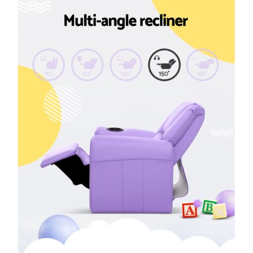 Keezi Kids Recliner Chair Purple PU Leather Sofa Lounge Couch Children Armchair - Image 6