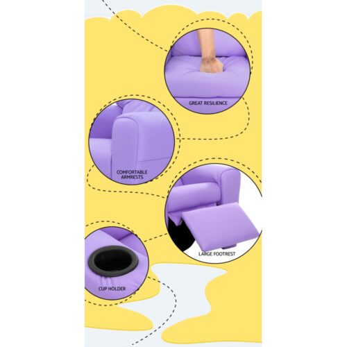Keezi Kids Recliner Chair Purple PU Leather Sofa Lounge Couch Children Armchair - Image 7