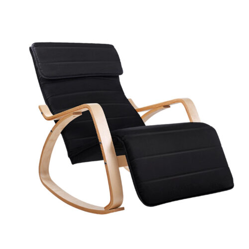 Artiss Rocking Armchair Footrest Nursing Black Afton - Image 2