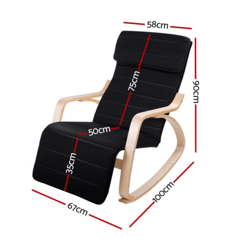 Artiss Rocking Armchair Footrest Nursing Black Afton - Image 3