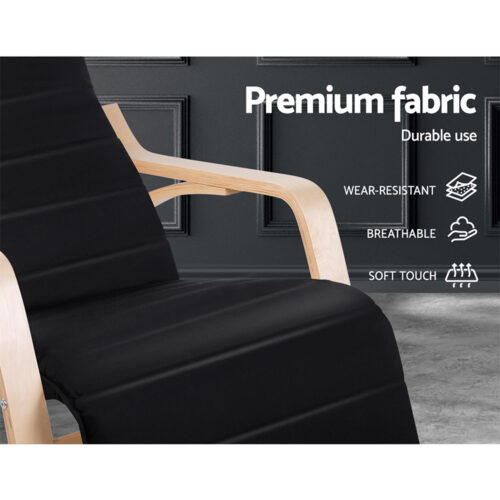 Artiss Rocking Armchair Footrest Nursing Black Afton - Image 6