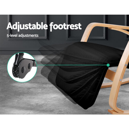 Artiss Rocking Armchair Footrest Nursing Black Afton - Image 7