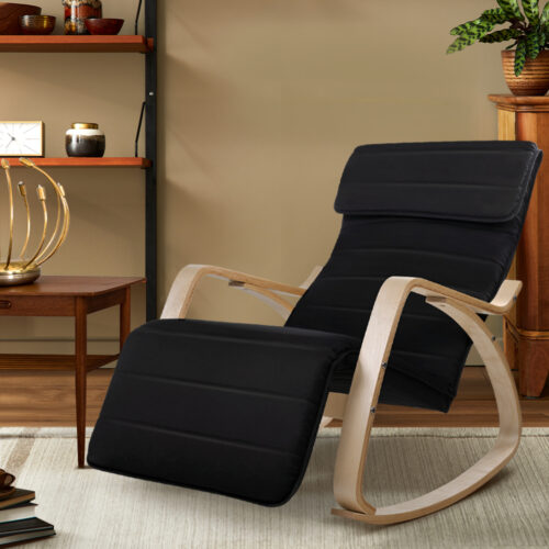 Artiss Rocking Armchair Footrest Nursing Black Afton - Image 9