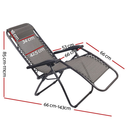 Gardeon Zero Gravity Chair Folding Outdoor Recliner Adjustable Sun Lounge Camping Grey - Image 3