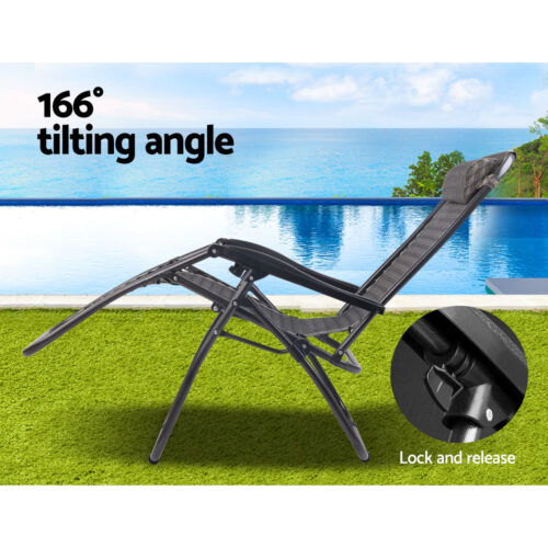 Gardeon Zero Gravity Chair Folding Outdoor Recliner Adjustable Sun Lounge Camping Grey - Image 10