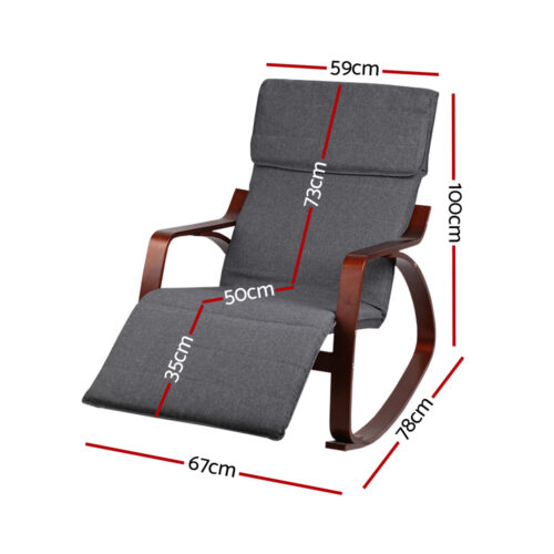 Artiss Rocking Armchair Footrest Nursing Charcoal Afton - Image 3