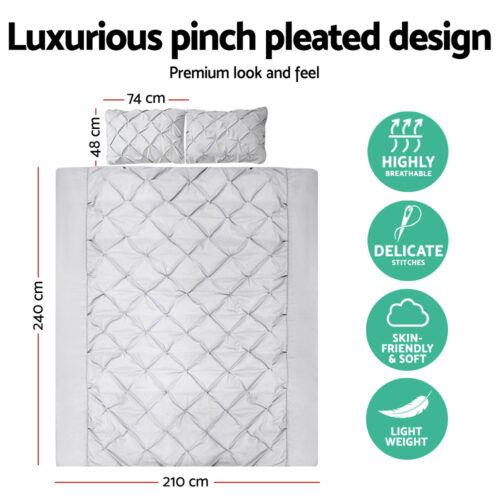 Giselle Bedding Quilt Cover Set Diamond Pinch Grey King - Image 3