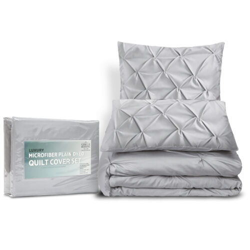 Giselle Bedding Quilt Cover Set Diamond Pinch Grey King - Image 5
