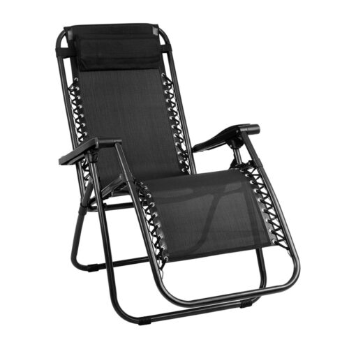 Gardeon Zero Gravity Chair Folding Outdoor Recliner Adjustable Sun Lounge Camping Black - Image 2