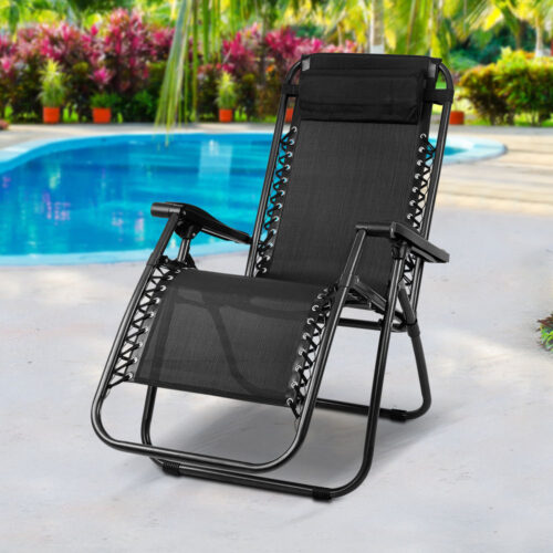 Gardeon Zero Gravity Chair Folding Outdoor Recliner Adjustable Sun Lounge Camping Black - Image 9
