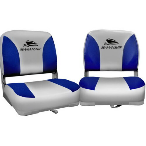 Seamanship 2X Folding Boat Seats Marine Swivel Low Back 13cm Padding Grey Blue - Image 2