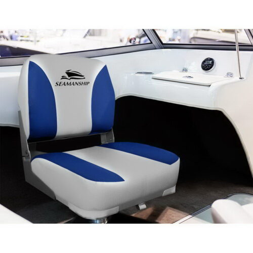 Seamanship 2X Folding Boat Seats Marine Swivel Low Back 13cm Padding Grey Blue - Image 4
