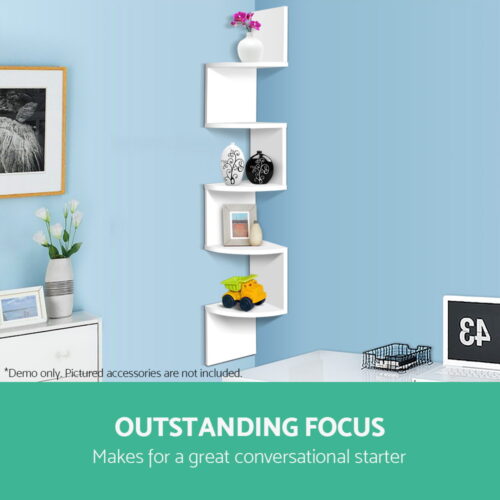 Artiss Wall Shelf Corner Floating 5-Tier White - Image 6