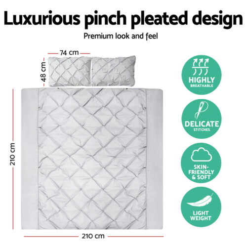 Giselle Bedding Quilt Cover Set Diamond Pinch Grey Queen - Image 3