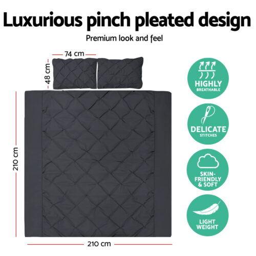 Giselle Bedding Quilt Cover Set Diamond Pinch Black Queen - Image 3