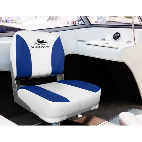 Seamanship 2X Folding Boat Seats Marine Swivel Low Back 13cm Padding White Blue - Image 4