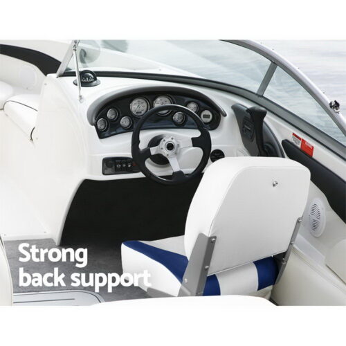 Seamanship 2X Folding Boat Seats Marine Swivel Low Back 13cm Padding White Blue - Image 7