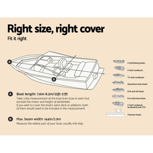 Seamanship Boat Cover 25-27ft Trailerable Jumbo Marine 600D Heavy Duty Grey - Image 3