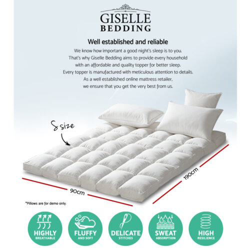 Giselle Bedding Mattress Topper Pillowtop Protector Pad Single - Image 3