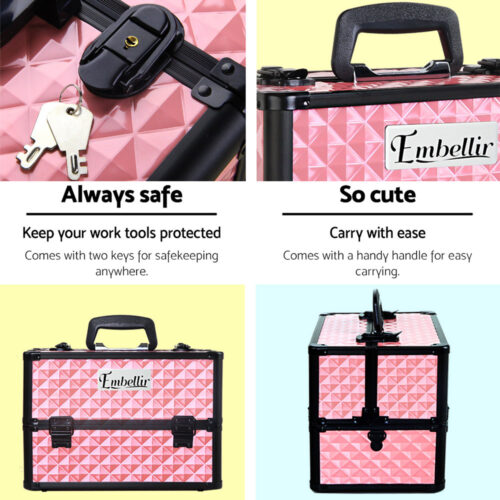 Embellir Portable Cosmetic Beauty Makeup Case - Diamond Pink - Image 5