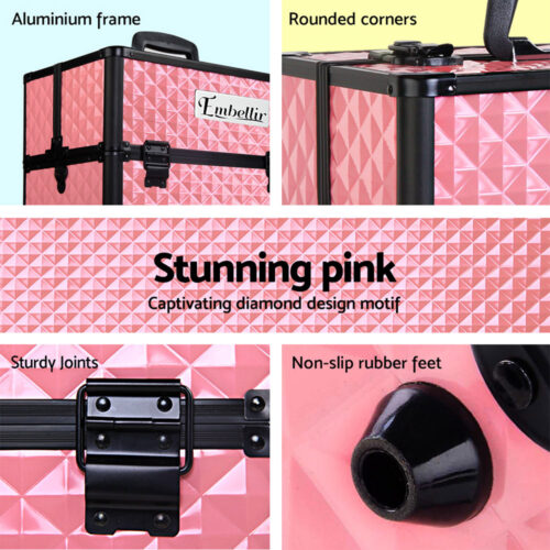Embellir Portable Cosmetic Beauty Makeup Case - Diamond Pink - Image 6