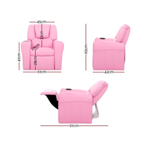 Keezi Kids Recliner Chair PU Leather Sofa Lounge Couch Children Armchair Pink - Image 3