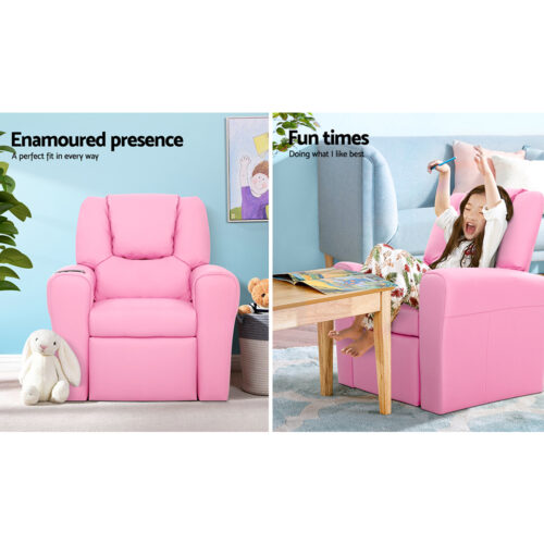 Keezi Kids Recliner Chair PU Leather Sofa Lounge Couch Children Armchair Pink - Image 5