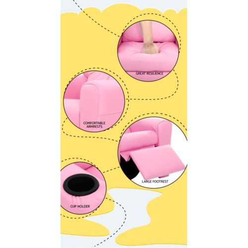Keezi Kids Recliner Chair PU Leather Sofa Lounge Couch Children Armchair Pink - Image 7