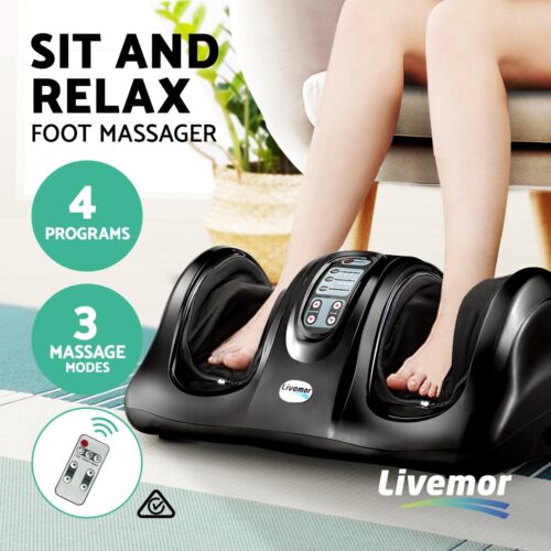 Livemor Foot Massager Shiatsu Massagers Electric Remote Roller Kneading Black - Image 5