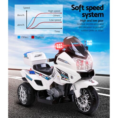 Rigo Kids Electric Ride On Patrol Police Car BMW-Inspired S1K 6V Battery White - Image 4