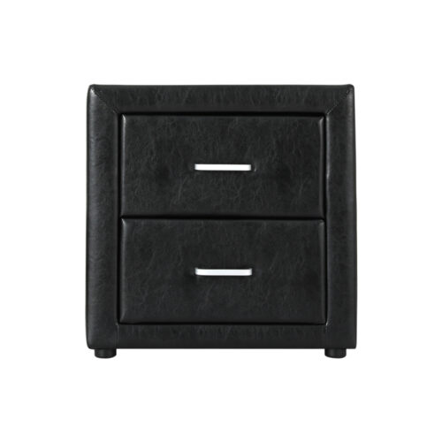 Artiss Bedside Table 2 Drawers Side Table Leather - CADEN Black - Image 3