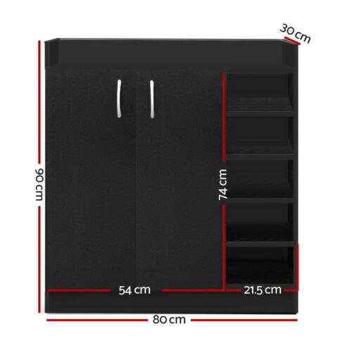 Artiss Shoe Rack Cabinet 21 Pairs Adjustable Shelves Black Clair - Image 4
