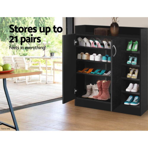 Artiss Shoe Rack Cabinet 21 Pairs Adjustable Shelves Black Clair - Image 5