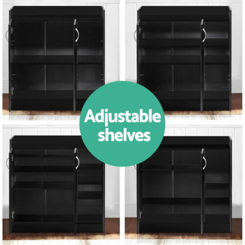 Artiss Shoe Rack Cabinet 21 Pairs Adjustable Shelves Black Clair - Image 6