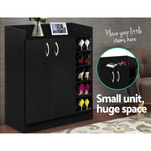 Artiss Shoe Rack Cabinet 21 Pairs Adjustable Shelves Black Clair - Image 7