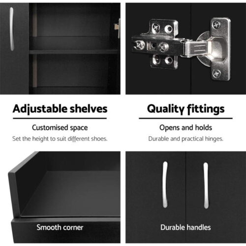 Artiss Shoe Rack Cabinet 21 Pairs Adjustable Shelves Black Clair - Image 8