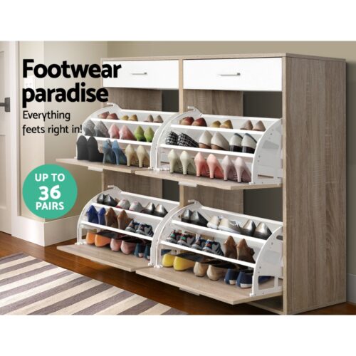 Artiss Shoe Rack Cabinet 36 Pairs Adjustable Shelves Pine Sara - Image 6