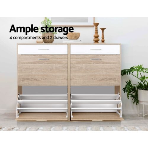 Artiss Shoe Rack Cabinet 36 Pairs Adjustable Shelves Pine Sara - Image 7