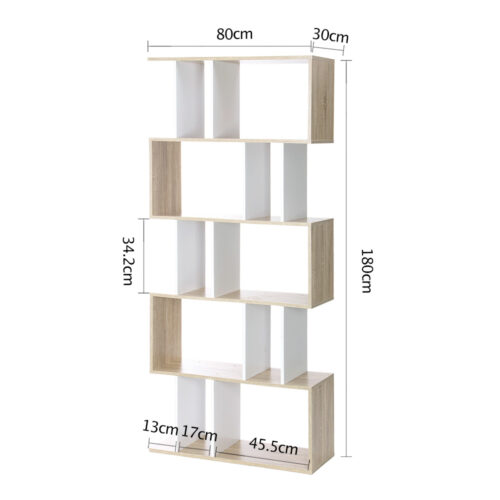 Artiss Bookshelf 5 Tiers - RITA White and Oak - Image 4