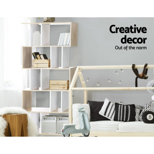 Artiss Bookshelf 5 Tiers - RITA White and Oak - Image 5