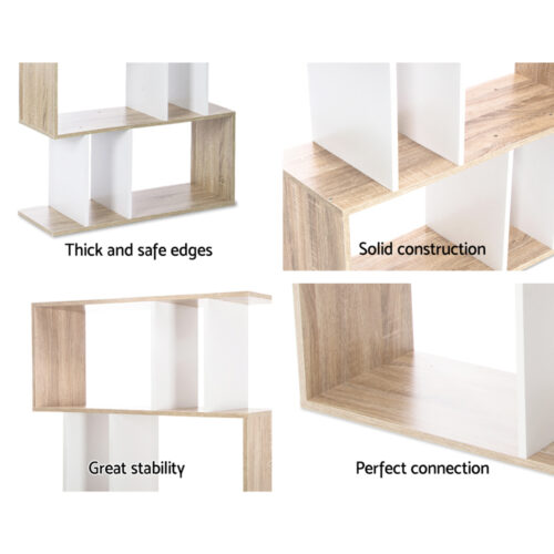 Artiss Bookshelf 5 Tiers - RITA White and Oak - Image 8