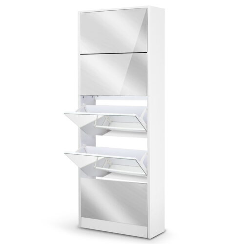 Artiss Shoe Rack Cabinet Mirror 25 Pairs White - Image 3