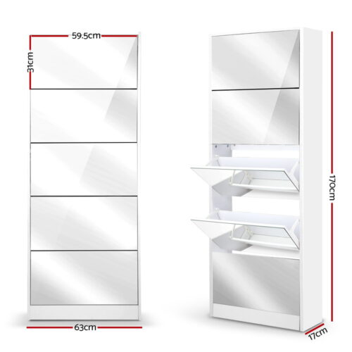 Artiss Shoe Rack Cabinet Mirror 25 Pairs White - Image 4