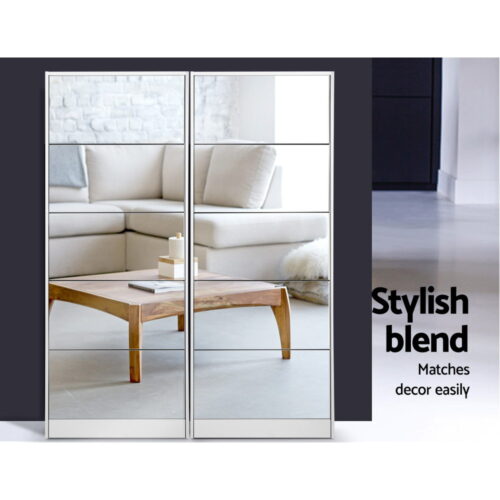 Artiss Shoe Rack Cabinet Mirror 25 Pairs White - Image 7
